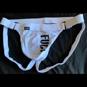 Men’s white jock strap from D.M.